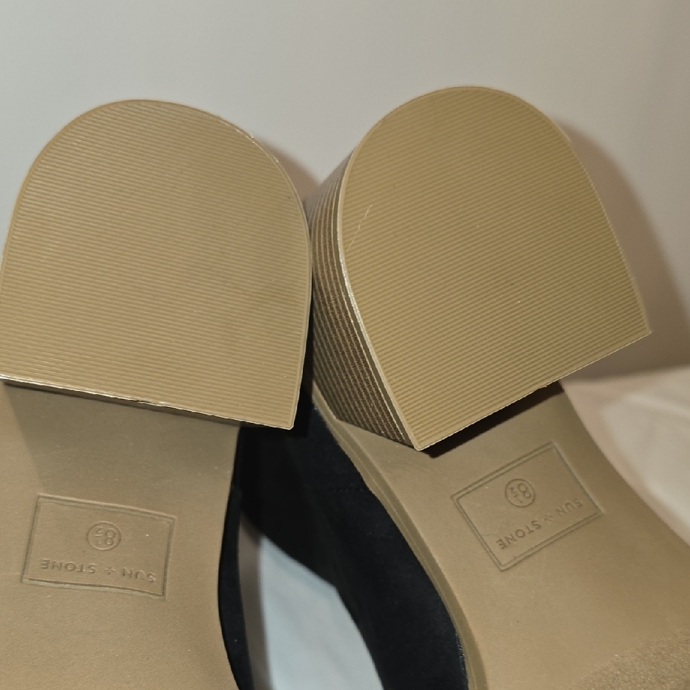 Sun + Stone Black Suede Block Heel Ankle Boots - Picture 9 of 9